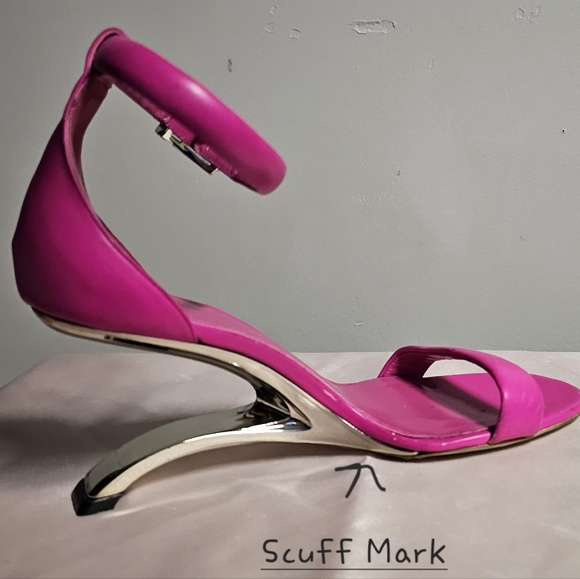 ALEXANDER McQUEEN sz 37 BOBBY PINK, CALFSKIN LEATHER, ARC HEELED SANDAL - Picture 6 of 12